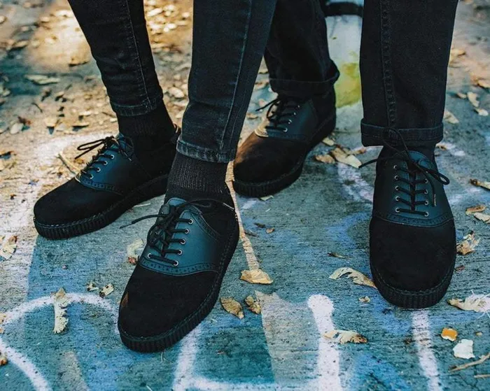 TUK Shoes Vegan Men Black Faux Suede and TUKskin Saddle Oxford