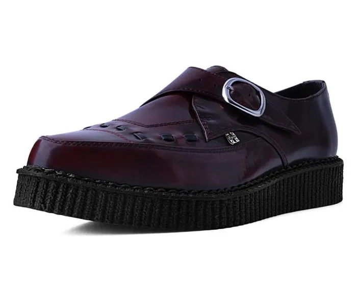 TUK Shoes Vegan Men Burgundy Rub Off TUKskin Monk Buckle Creeper
