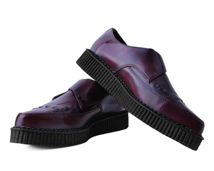 TUK Shoes Vegan Men Burgundy Rub Off TUKskin Monk Buckle Creeper