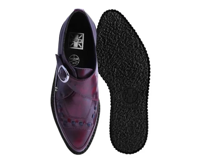 TUK Shoes Vegan Men Burgundy Rub Off TUKskin Monk Buckle Creeper