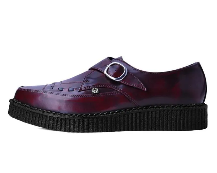 TUK Shoes Vegan Men Burgundy Rub Off TUKskin Monk Buckle Creeper