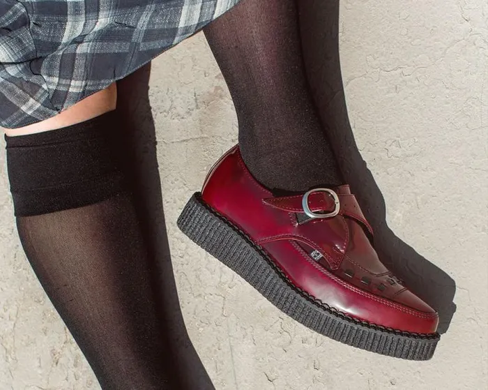 TUK Shoes Vegan Men Burgundy Rub Off TUKskin Monk Buckle Creeper