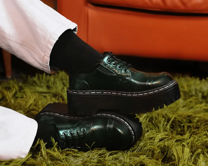 TUK Shoes Vegan Men Green RubOff Double Decker Brogue TUK Shoes Vegan Men Green RubOff Double Decker Brogue