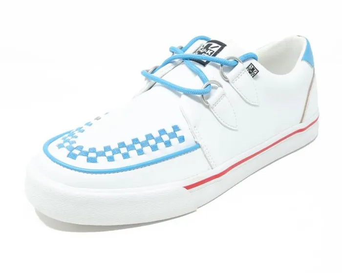 TUK Shoes Vegan Men White TUKskin Blue and Red Trim Interlace Sneaker