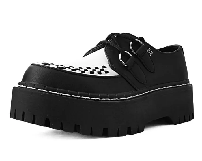 TUK Shoes Vegan Women Black and White TUKskin Interlace Double Decker Creeper
