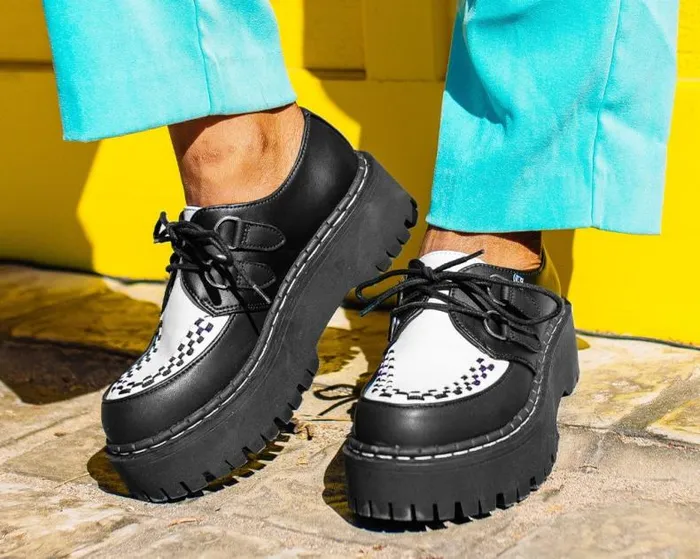 TUK Shoes Vegan Women Black and White TUKskin Interlace Double Decker Creeper TUK Shoes Vegan Women Black and White TUKskin Interlace Double Decker Creeper