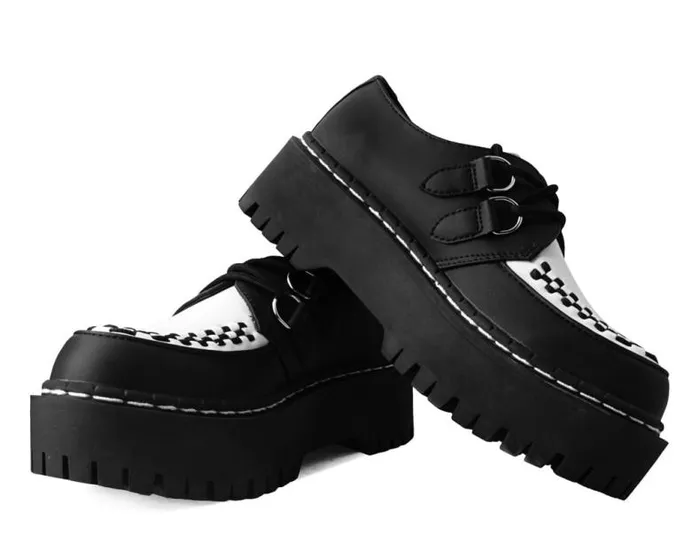 TUK Shoes Vegan Women Black and White TUKskin Interlace Double Decker Creeper TUK Shoes Vegan Women Black and White TUKskin Interlace Double Decker Creeper