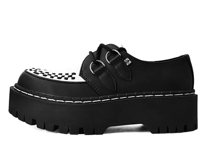 TUK Shoes Vegan Women Black and White TUKskin Interlace Double Decker Creeper TUK Shoes Vegan Women Black and White TUKskin Interlace Double Decker Creeper