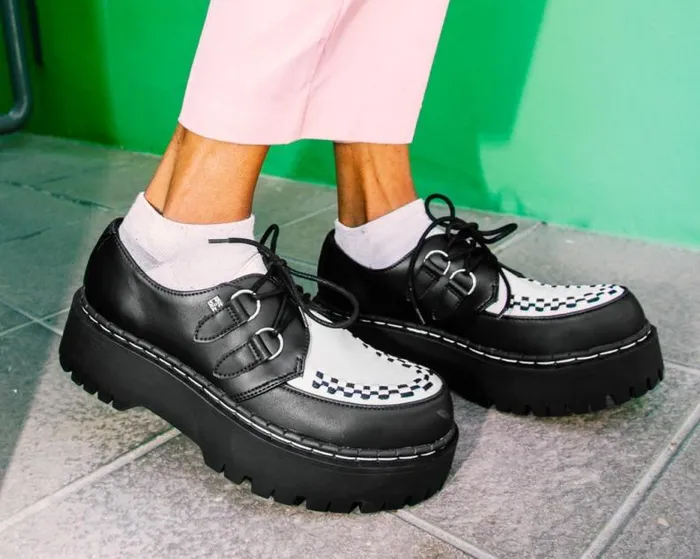 TUK Shoes Vegan Women Black and White TUKskin Interlace Double Decker Creeper TUK Shoes Vegan Women Black and White TUKskin Interlace Double Decker Creeper