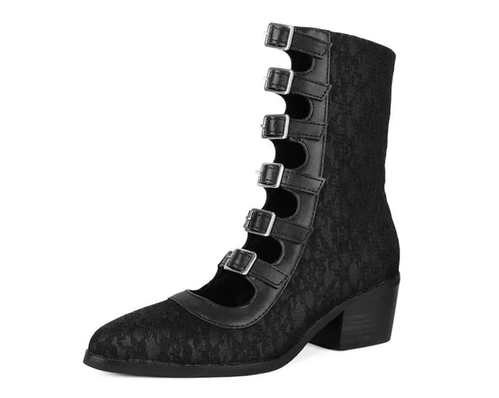 TUK Shoes Vegan Women Black Lace MultiStrap Boot