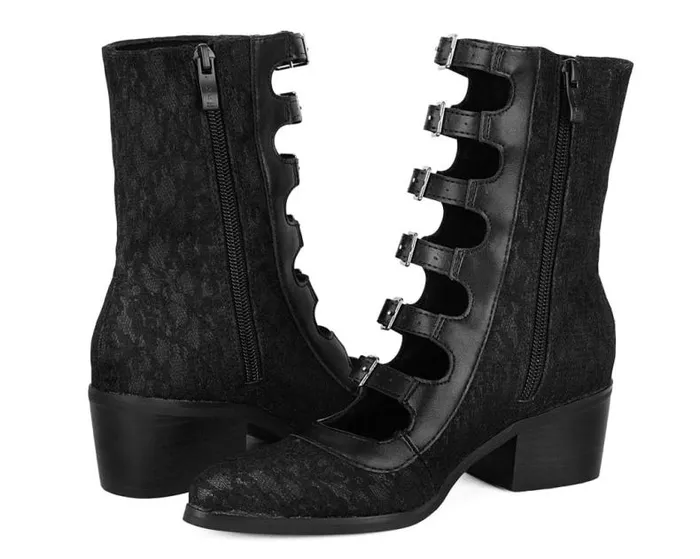 TUK Shoes Vegan Women Black Lace MultiStrap Boot TUK Shoes Vegan Women Black Lace MultiStrap Boot