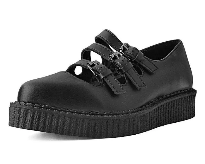 TUK Shoes Vegan Women Black TUKskin Pointed 3Strap Mary Jane