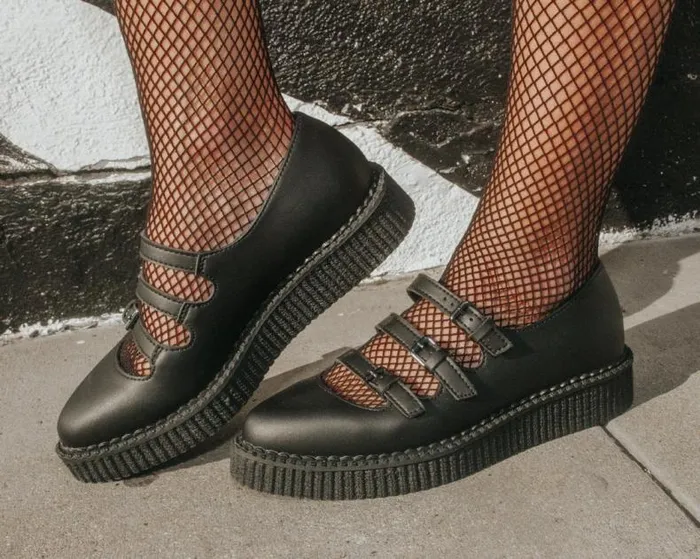 TUK Shoes Vegan Women Black TUKskin Pointed 3Strap Mary Jane TUK Shoes Vegan Women Black TUKskin Pointed 3Strap Mary Jane