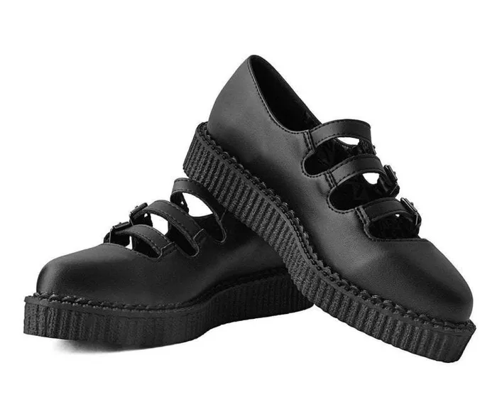 TUK Shoes Vegan Women Black TUKskin Pointed 3Strap Mary Jane TUK Shoes Vegan Women Black TUKskin Pointed 3Strap Mary Jane