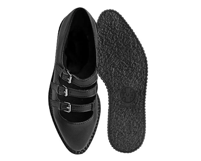 TUK Shoes Vegan Women Black TUKskin Pointed 3Strap Mary Jane TUK Shoes Vegan Women Black TUKskin Pointed 3Strap Mary Jane