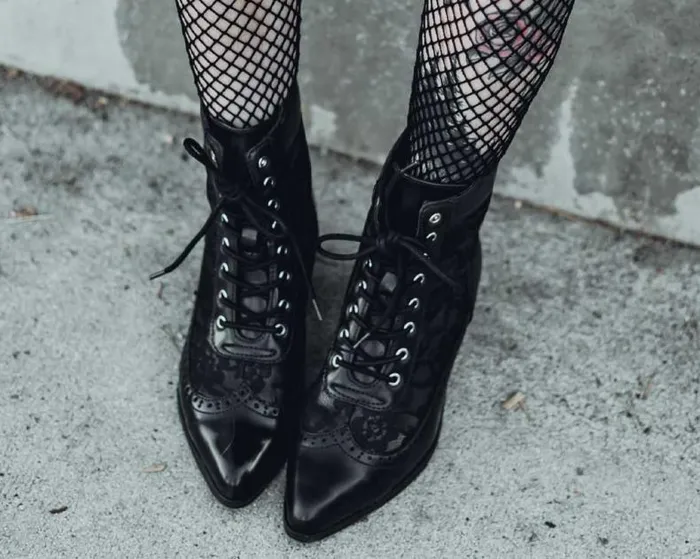 TUK Shoes Vegan Women Black Victorian Anarchic Pointed Boot
