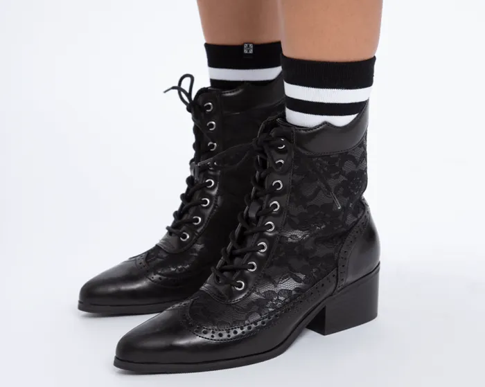 TUK Shoes Vegan Women Black Victorian Anarchic Pointed Boot
