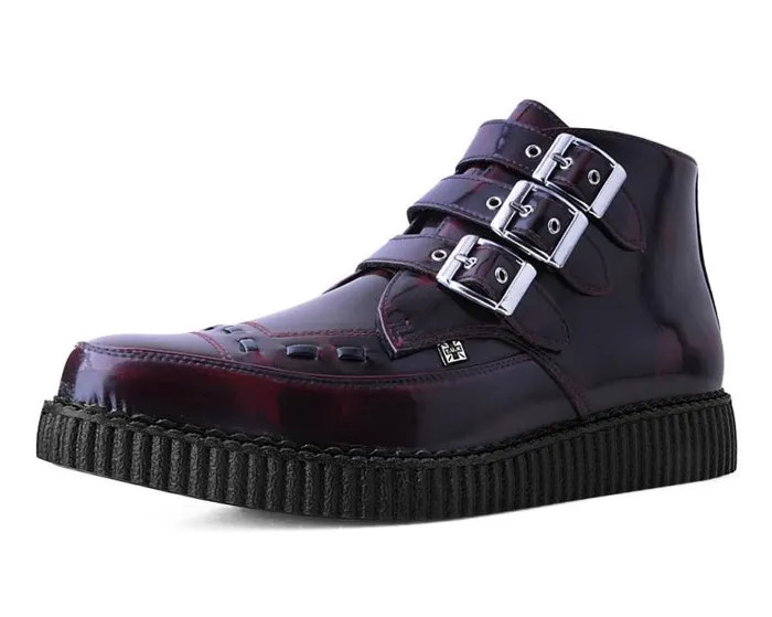 TUK Shoes Vegan Women Burgundy RubOff 3Buckle Pointed Creeper Boot