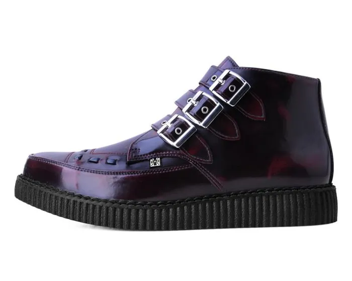 TUK Shoes Vegan Women Burgundy RubOff 3Buckle Pointed Creeper Boot TUK Shoes Vegan Women Burgundy RubOff 3Buckle Pointed Creeper Boot