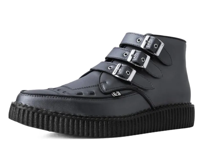 TUK Shoes Vegan Women Gunmetal and Black Trim Pointed Buckle Boot