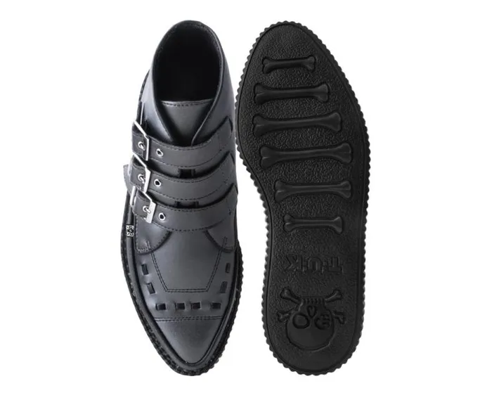 TUK Shoes Vegan Women Gunmetal and Black Trim Pointed Buckle Boot TUK Shoes Vegan Women Gunmetal and Black Trim Pointed Buckle Boot