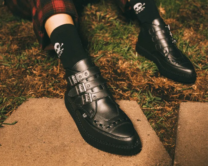 TUK Shoes Vegan Women Gunmetal and Black Trim Pointed Buckle Boot TUK Shoes Vegan Women Gunmetal and Black Trim Pointed Buckle Boot