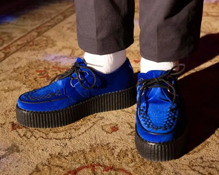 TUK Shoes Vegan Women Royal Blue Velvet Viva Mondo Creeper TUK Shoes Vegan Women Royal Blue Velvet Viva Mondo Creeper
