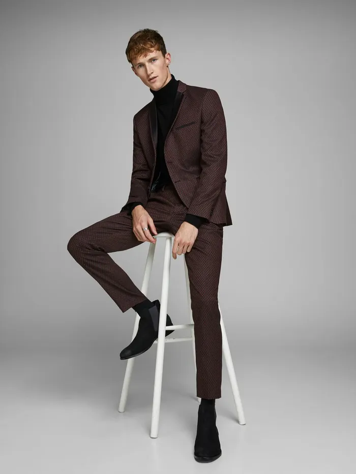 Tailoring JACK and JONES Mens FRED DAVIS TUX CLASSIC SUIT TROUSERS Red Black