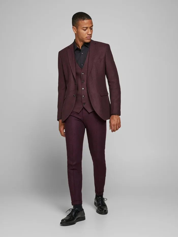 Tailoring JACK and JONES Mens SUPER SLIM FIT BLAZER Red Vineyard Wine