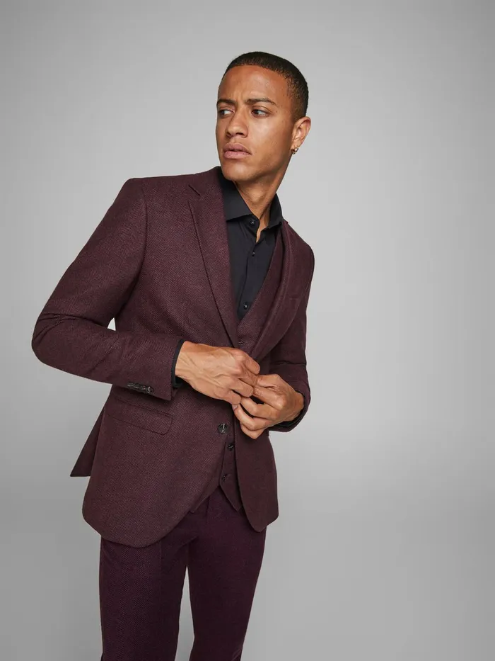 Tailoring JACK and JONES Mens SUPER SLIM FIT BLAZER Red Vineyard Wine
