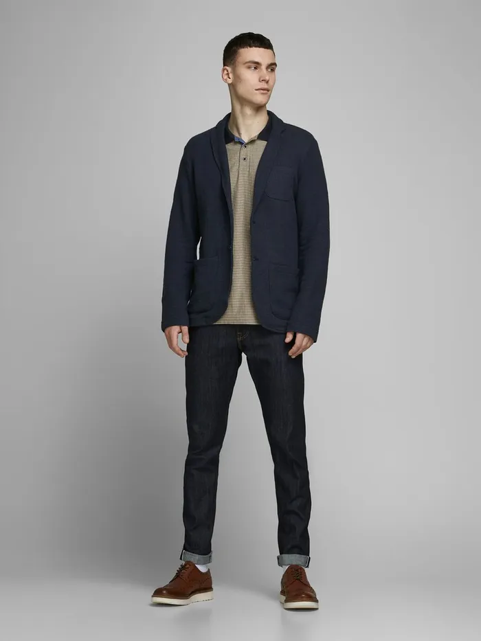 Tailoring JACK and JONES Mens SWEAT QUALITY BLAZER Blue Total Eclipse