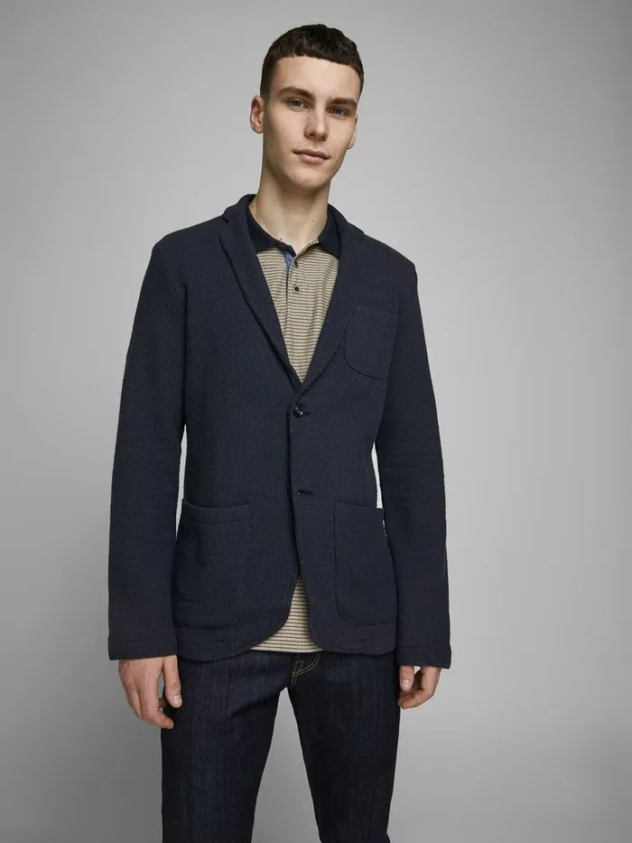 Tailoring JACK and JONES Mens SWEAT QUALITY BLAZER Blue Total Eclipse