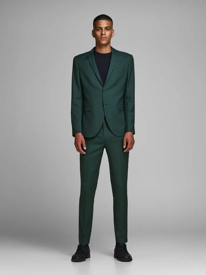 Tailoring JACK and JONES Mens WOOLLEN SUIT TROUSERS Green Darkest Spruce