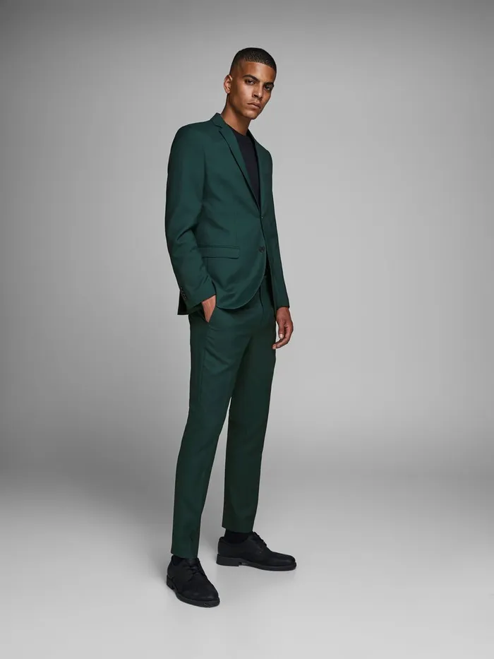 Tailoring JACK and JONES Mens WOOLLEN SUIT TROUSERS Green Darkest Spruce