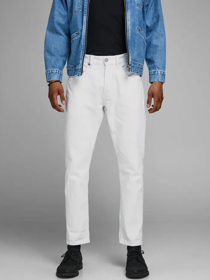Tapered Jeans JACK and JONES Mens FRANK LEEN CJ 454 TAPERED FIT JEANS White White Denim Tapered Jeans JACK and JONES Mens FRANK LEEN CJ 454 TAPERED FIT JEANS White White Denim