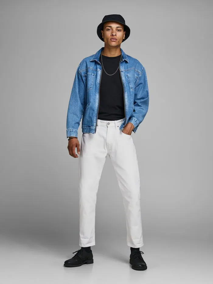 Tapered Jeans JACK and JONES Mens FRANK LEEN CJ 454 TAPERED FIT JEANS White White Denim