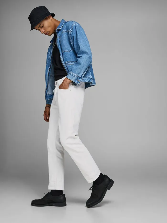 Tapered Jeans JACK and JONES Mens FRANK LEEN CJ 454 TAPERED FIT JEANS White White Denim