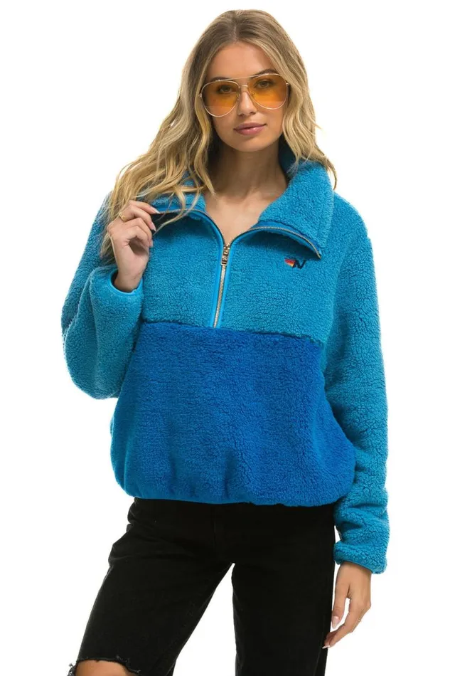 Teddy Apres Half Zip Color Block Jacket 8211 Ocean WomenMen Aviator Nation Teddy Jackets Teddy Apres Half Zip Color Block Jacket 8211 Ocean WomenMen Aviator Nation Teddy Jackets