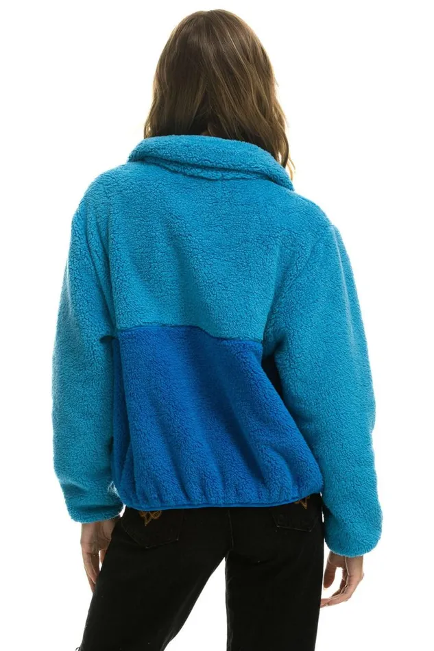 Teddy Apres Half Zip Color Block Jacket 8211 Ocean WomenMen Aviator Nation Teddy Jackets