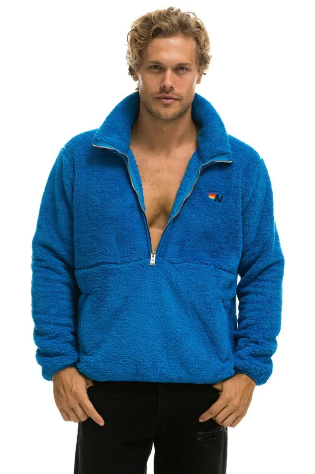 Teddy Unisex Half Zip Jacket 8211 Blue Cina WomenMen Aviator Nation Teddy Jackets