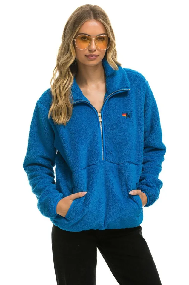 Teddy Unisex Half Zip Jacket 8211 Blue Cina WomenMen Aviator Nation Teddy Jackets