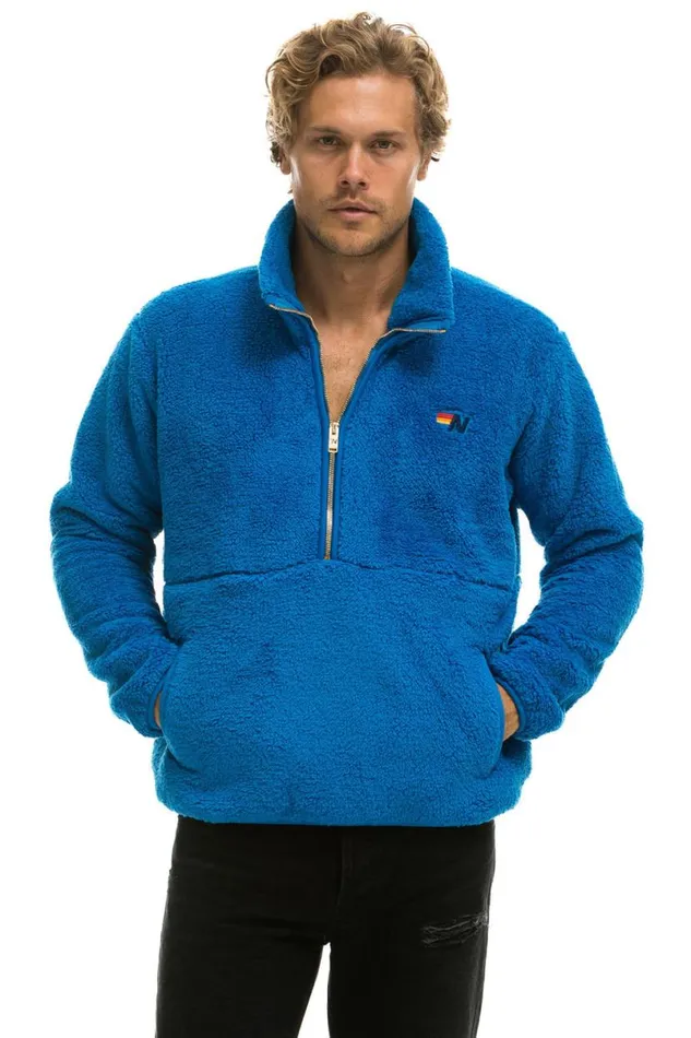Teddy Unisex Half Zip Jacket 8211 Blue Cina WomenMen Aviator Nation Teddy Jackets