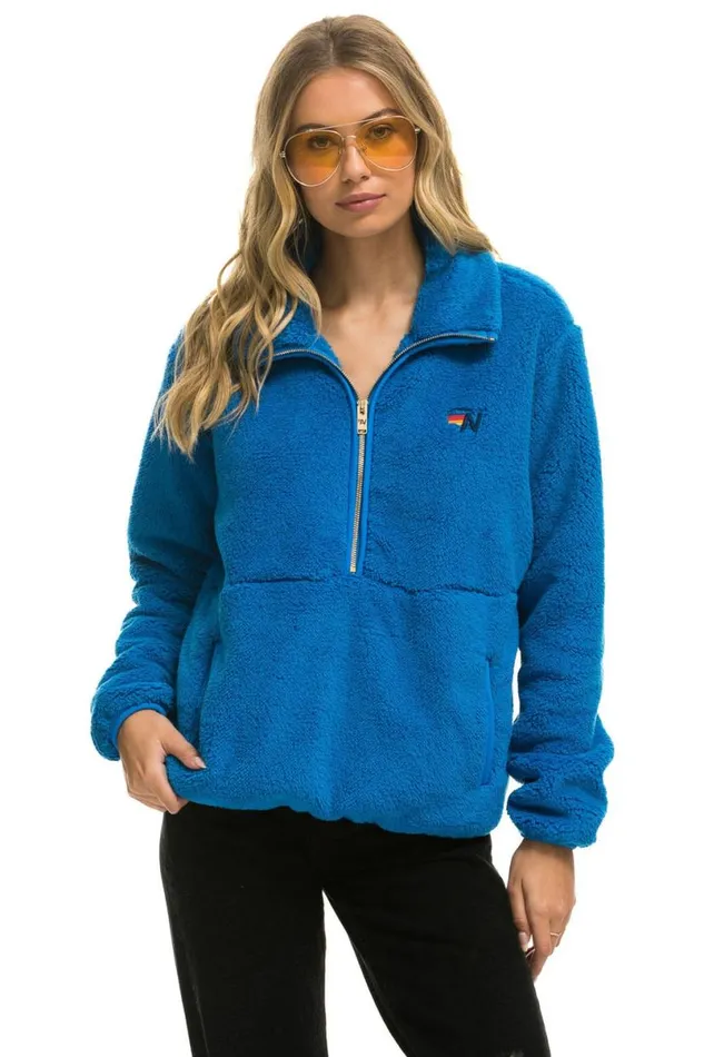 Teddy Unisex Half Zip Jacket 8211 Blue Cina WomenMen Aviator Nation Teddy Jackets