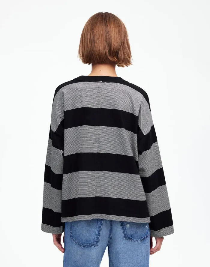 Tees Women Madewell Oversized Crewneck LongSleeve Tee In Stripe Jet Black