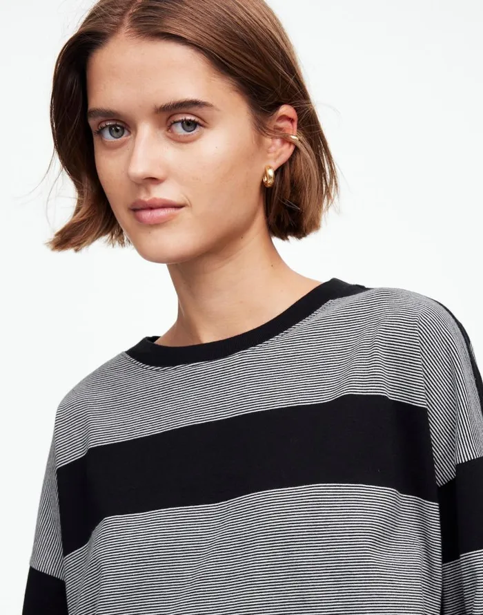 Tees Women Madewell Oversized Crewneck LongSleeve Tee In Stripe Jet Black