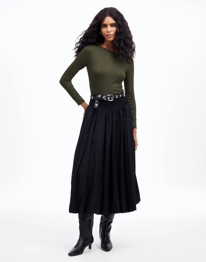 Tees Women Madewell Ribbed Crewneck LongSleeve Tee Mossy Umber