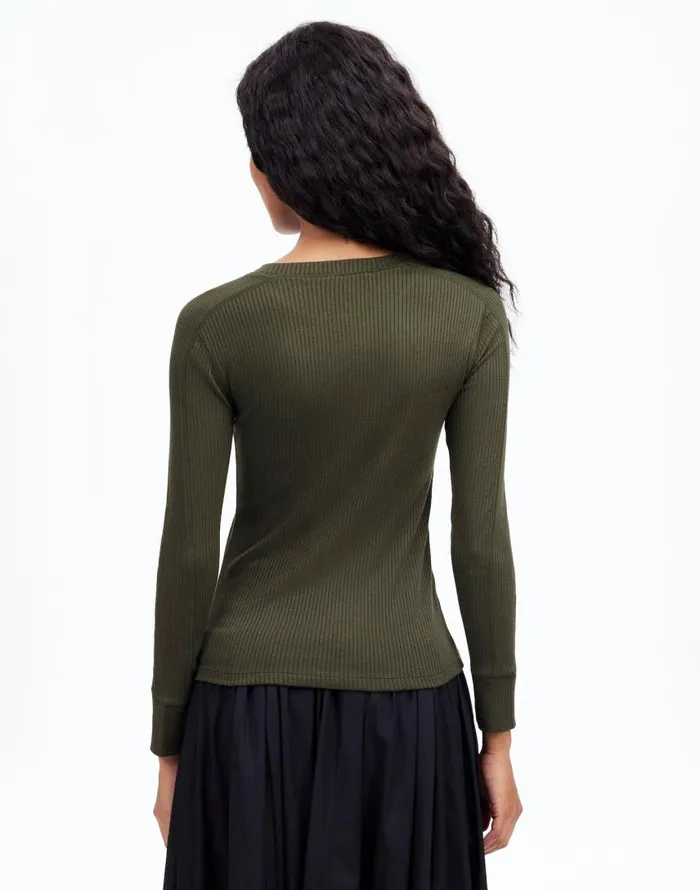 Tees Women Madewell Ribbed Crewneck LongSleeve Tee Mossy Umber