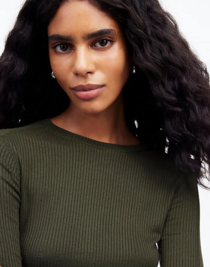Tees Women Madewell Ribbed Crewneck LongSleeve Tee Mossy Umber
