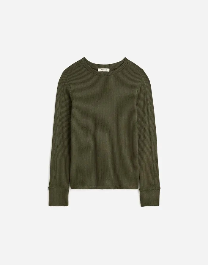 Tees Women Madewell Ribbed Crewneck LongSleeve Tee Mossy Umber