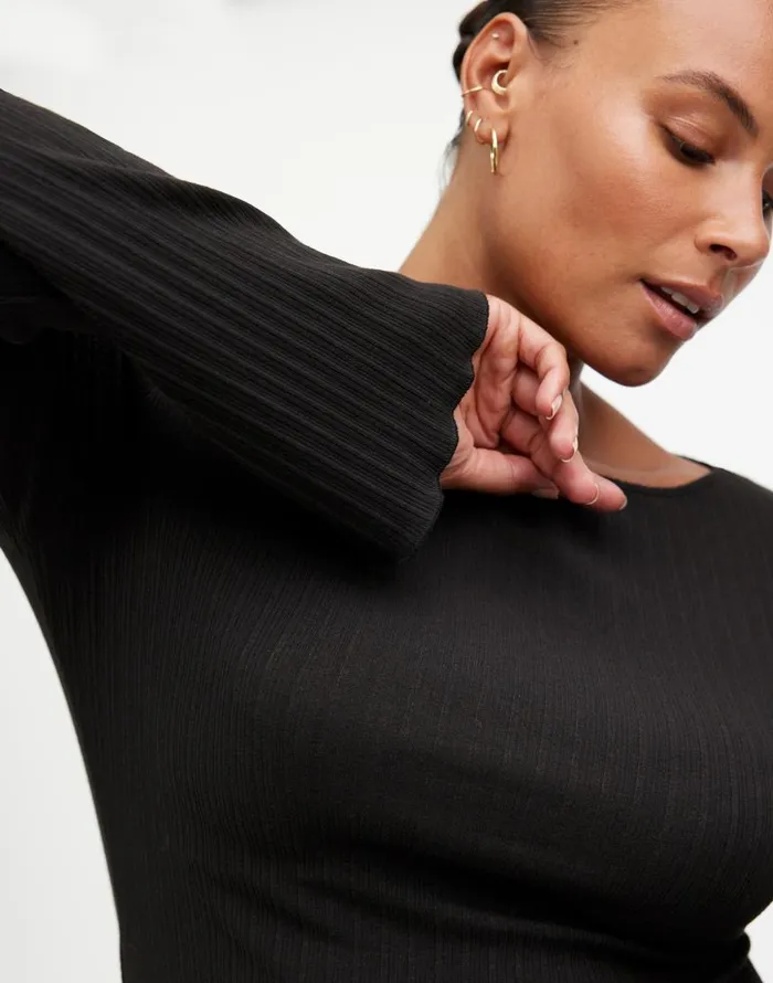 Tees Women Madewell Ribbed LongSleeve Boatneck Top Jet Black